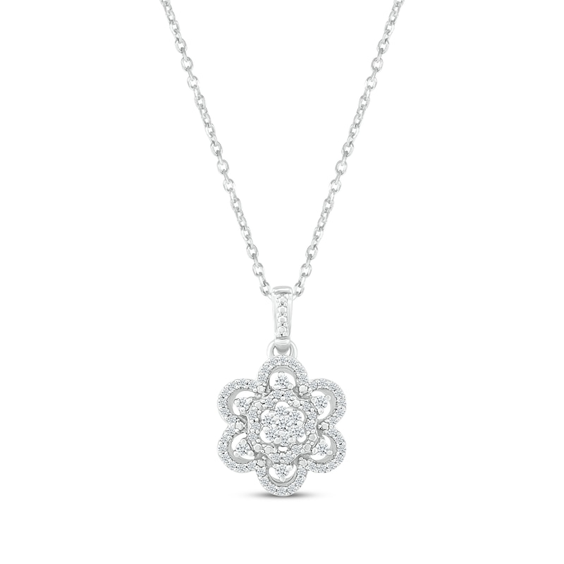 Main Image 1 of Diamond Flower Necklace 1/4 ct tw 10K White Gold 18"