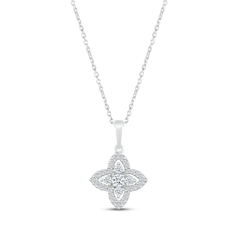 Main Image 1 of Diamond Star Flower Necklace 1/4 ct tw 10K White Gold 18&quot;