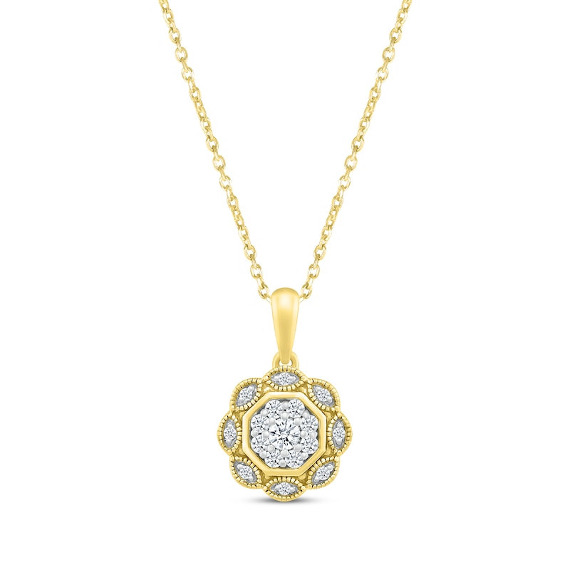 Main Image 1 of Diamond Milgrain Flower Necklace 1/4 ct tw 10K Yellow Gold 18&quot;