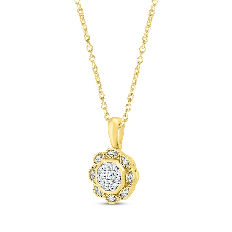 Main Image 2 of Diamond Milgrain Flower Necklace 1/4 ct tw 10K Yellow Gold 18&quot;
