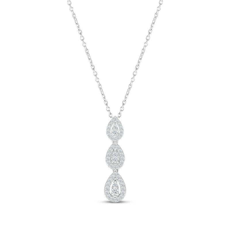 Main Image 1 of Diamond Three Teardrop Necklace 1/4 ct tw 10K White Gold 18&quot;