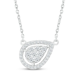 Diamond Tilted Teardrop Necklace 1/4 ct tw 10K White Gold 18"