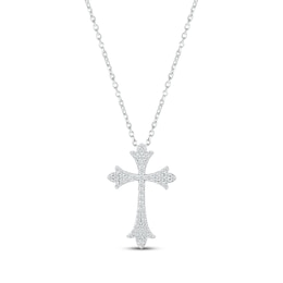 Diamond Flared Cross Necklace 1/4 ct tw 10K White Gold 18"