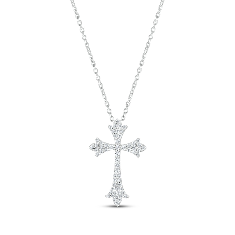 Diamond Flared Cross Necklace 1/4 ct tw 10K White Gold 18"