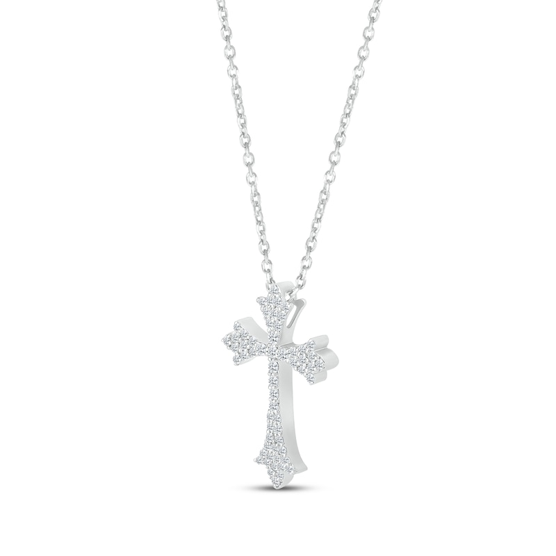 Diamond Flared Cross Necklace 1/4 ct tw 10K White Gold 18"