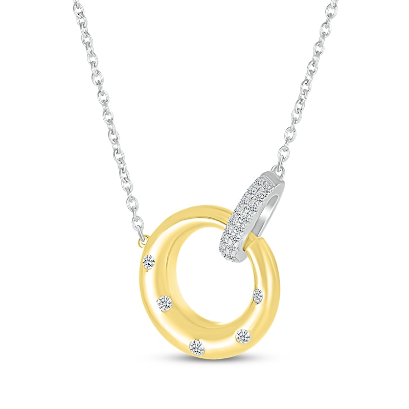 Diamond Bubbles Asymmetric Circle Necklace 1/6 ct tw 10K Two-Tone Gold 18"
