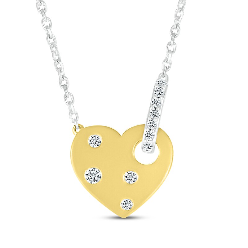 Main Image 1 of Diamond Bubbles Heart Necklace 1/8 ct tw Sterling Silver & 10K Yellow Gold 18"