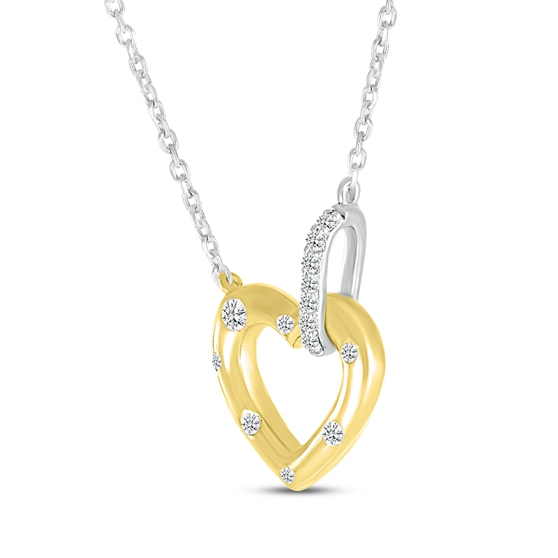 Diamond Bubbles Heart Outline Necklace 1/10 ct tw 10K Two-Tone Gold 18"