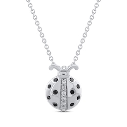 Black & White Diamond Ladybug Necklace 1/6 ct tw Sterling Silver 18"