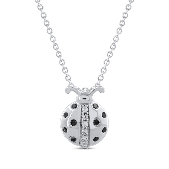 Black & White Diamond Ladybug Necklace 1/6 ct tw Sterling Silver 18"