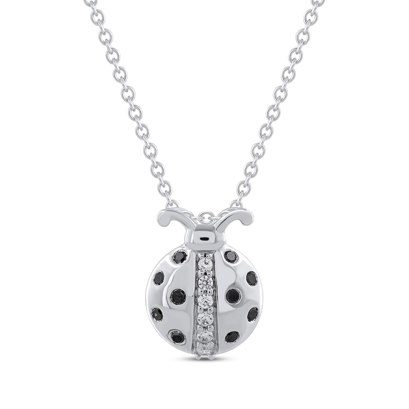 Black & White Diamond Ladybug Necklace 1/6 ct tw Sterling Silver 18