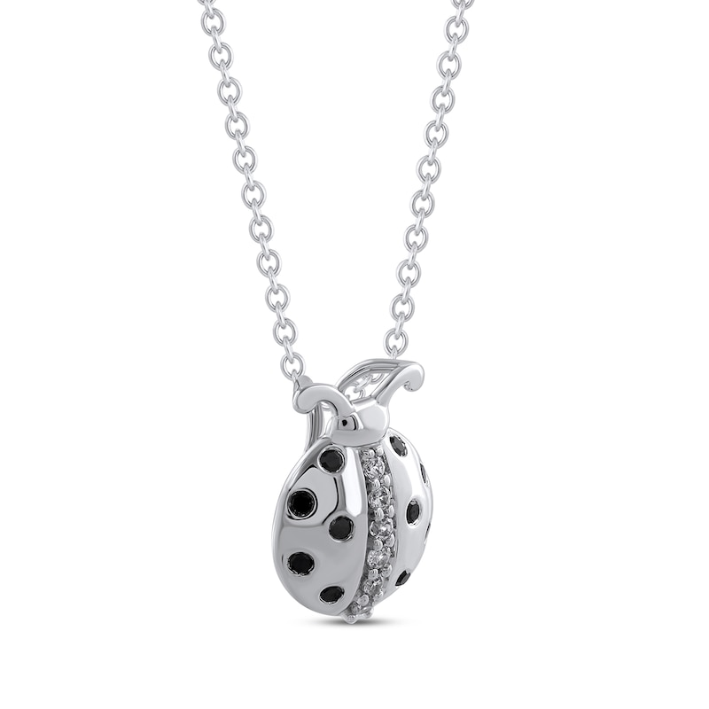 Black & White Diamond Ladybug Necklace 1/6 ct tw Sterling Silver 18