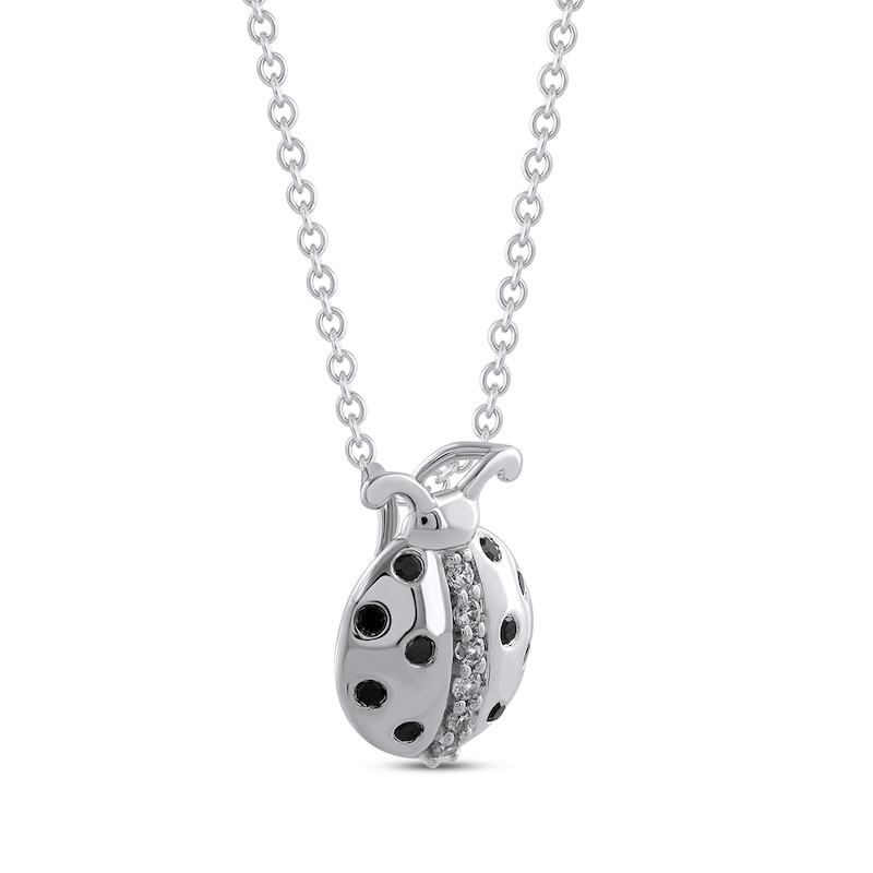 Black & White Diamond Ladybug Necklace 1/6 ct tw Sterling Silver 18"