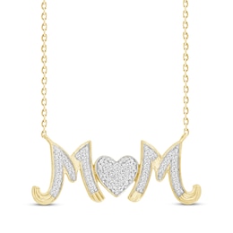 Diamond "Mom" Heart Necklace 1/10 ct tw 10K Yellow Gold 18"