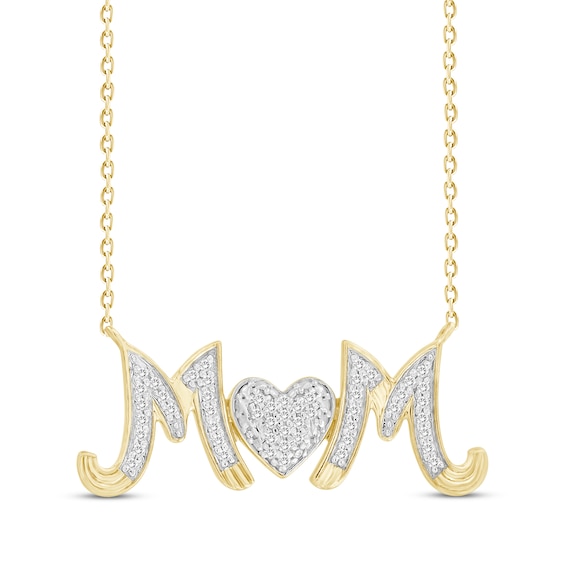Diamond "Mom" Heart Necklace 1/10 ct tw 10K Yellow Gold 18"