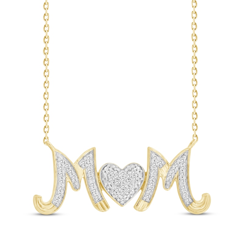 Main Image 1 of Diamond &quot;Mom&quot; Heart Necklace 1/10 ct tw 10K Yellow Gold 18&quot;