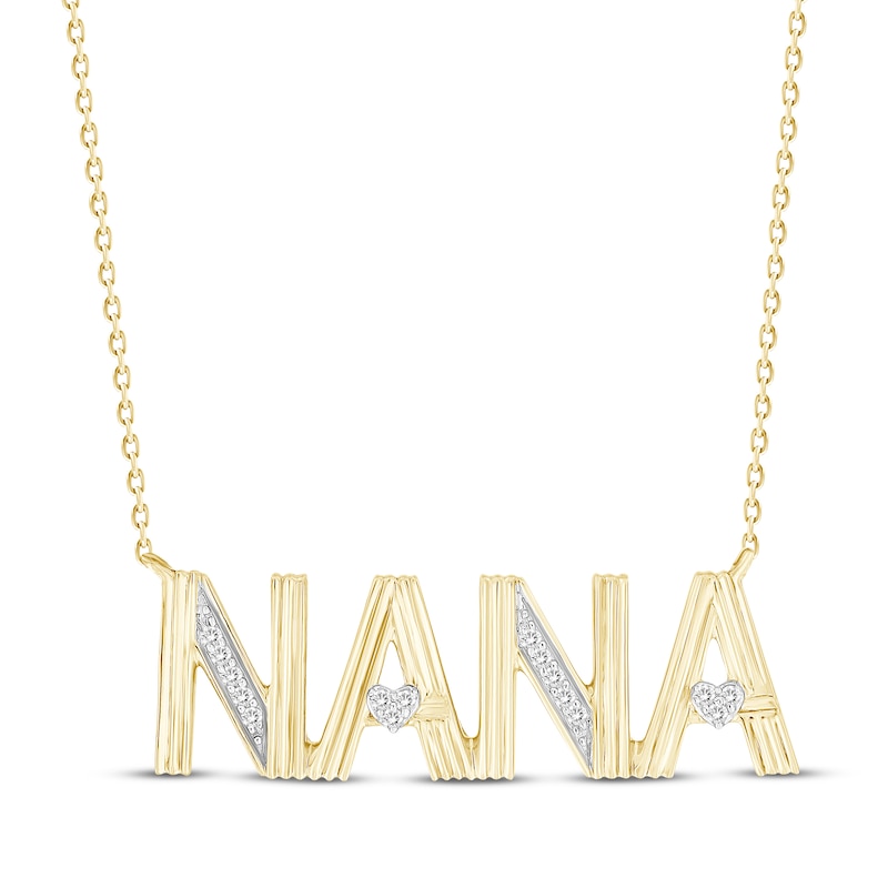 Main Image 1 of Diamond &quot;Nana&quot; Hearts Block Letter Necklace 1/20 ct tw 10K Yellow Gold 18&quot;