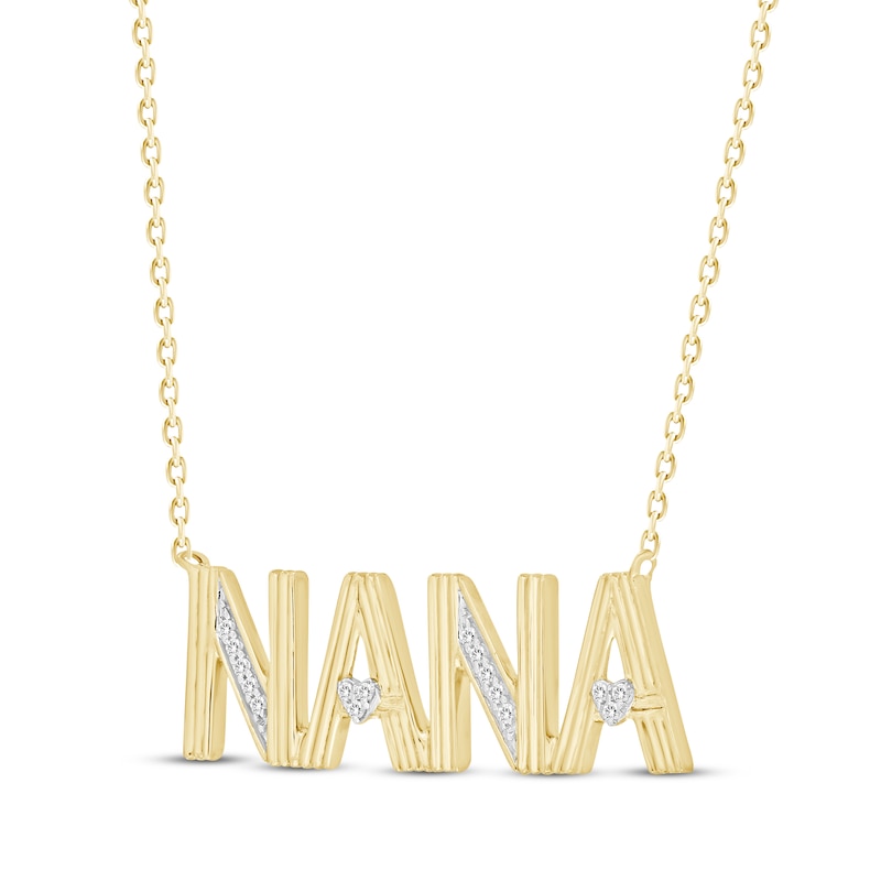 Main Image 2 of Diamond &quot;Nana&quot; Hearts Block Letter Necklace 1/20 ct tw 10K Yellow Gold 18&quot;