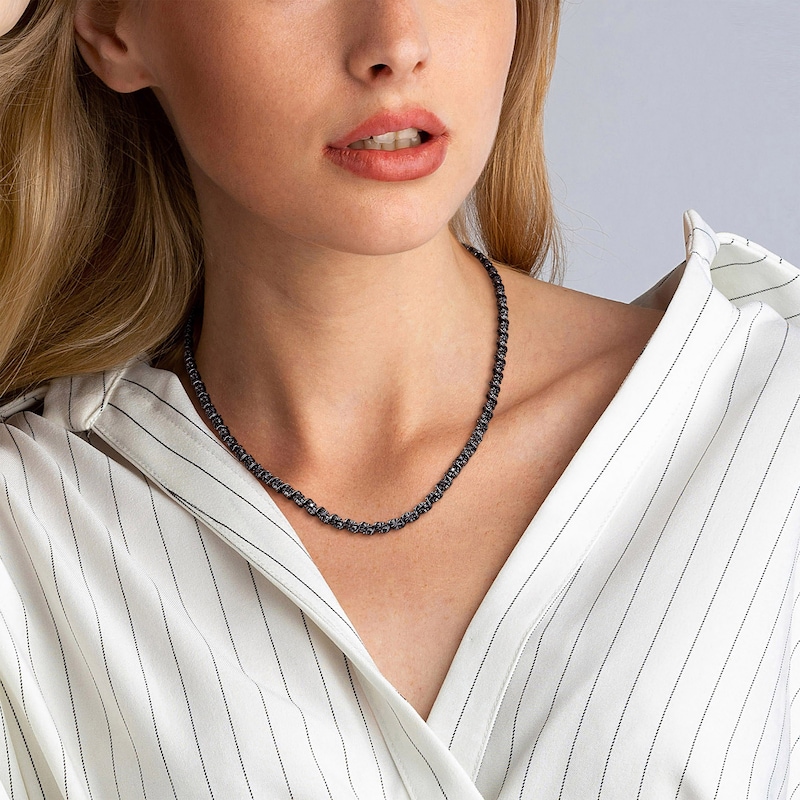 Main Image 4 of Black Diamond Tennis Necklace 1/2 ct tw Sterling Silver 17&quot;