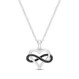 Black Diamond Heart Infinity Necklace 1/6 ct tw Sterling Silver 18"
