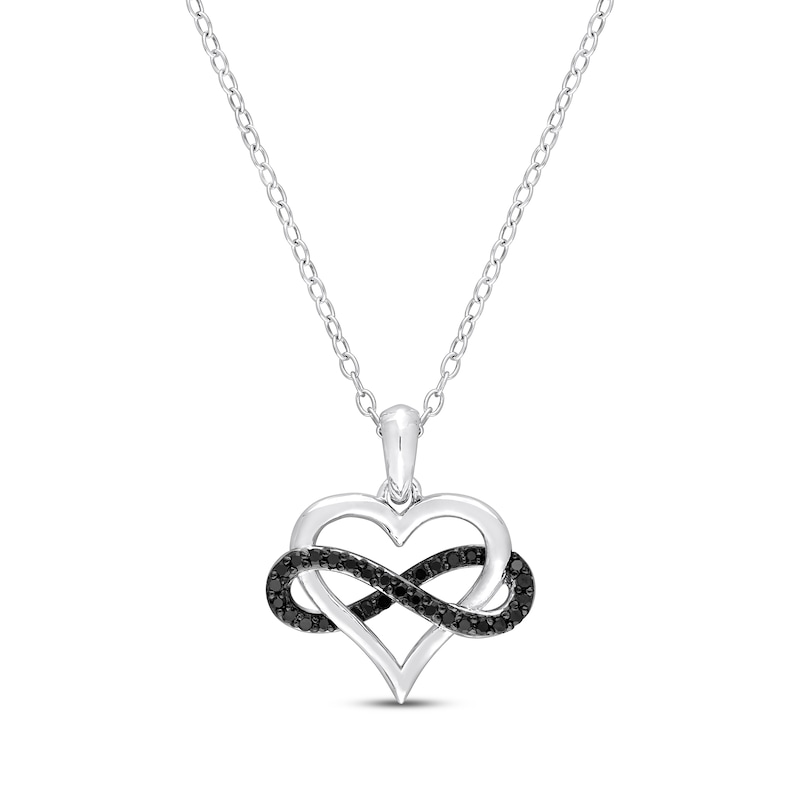 Main Image 1 of Black Diamond Heart Infinity Necklace 1/6 ct tw Sterling Silver 18&quot;