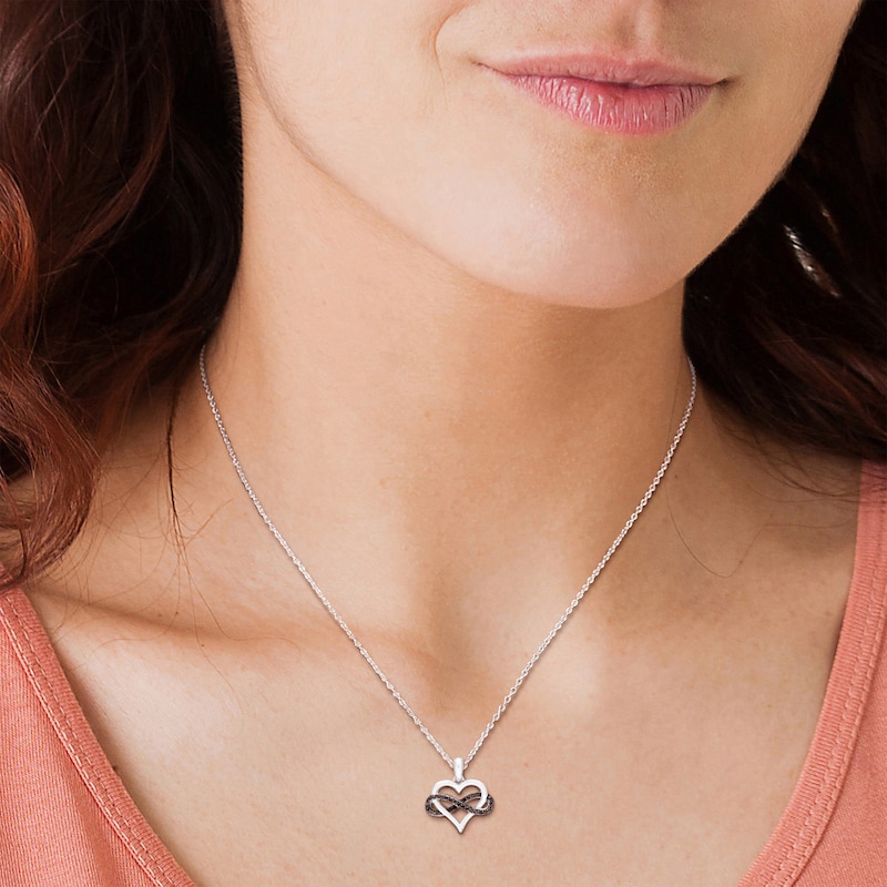 Main Image 3 of Black Diamond Heart Infinity Necklace 1/6 ct tw Sterling Silver 18&quot;