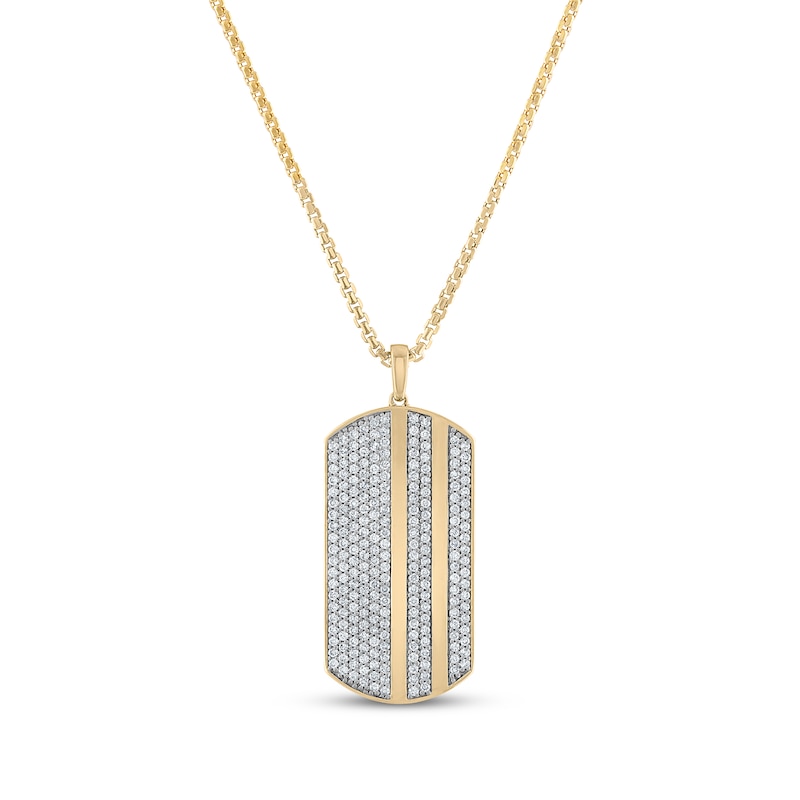 Men's Diamond Dog Tag Necklace 1-1/2 ct tw 10K Yellow Gold 20”