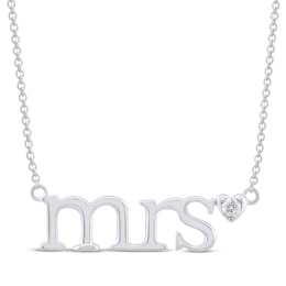 Diamond "Mrs." Script Heart Necklace 1/20 ct tw Sterling Silver 18"