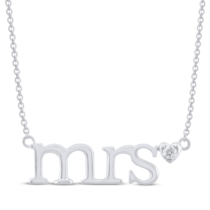 Main Image 1 of Diamond &quot;Mrs.&quot; Script Heart Necklace 1/20 ct tw Sterling Silver 18&quot;