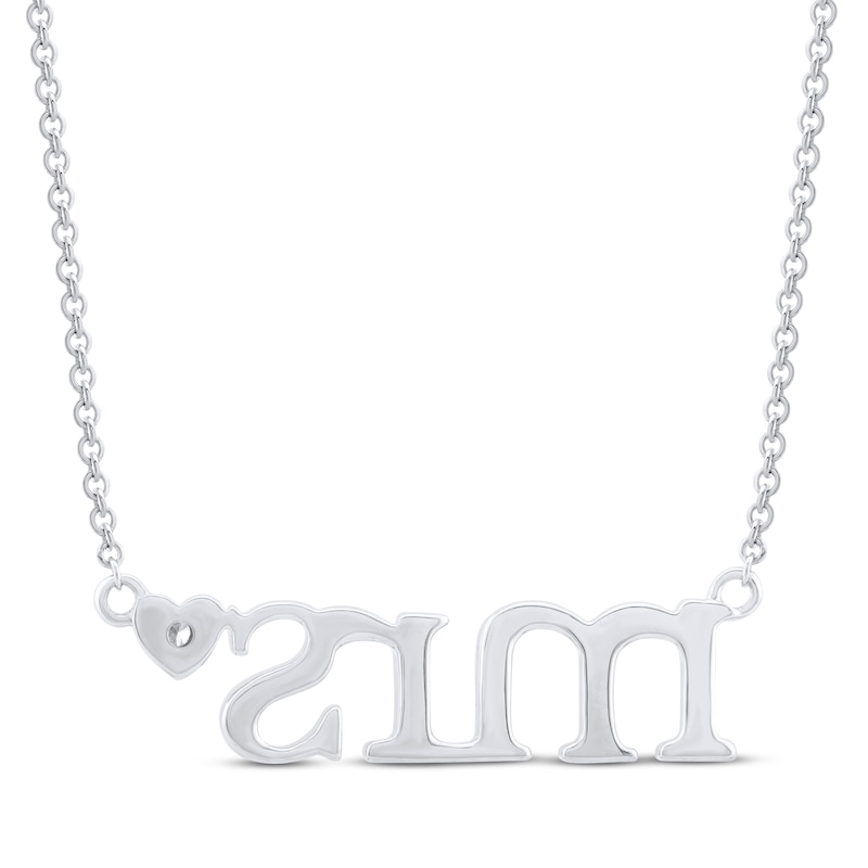 Diamond "Mrs." Script Heart Necklace 1/20 ct tw Sterling Silver 18"