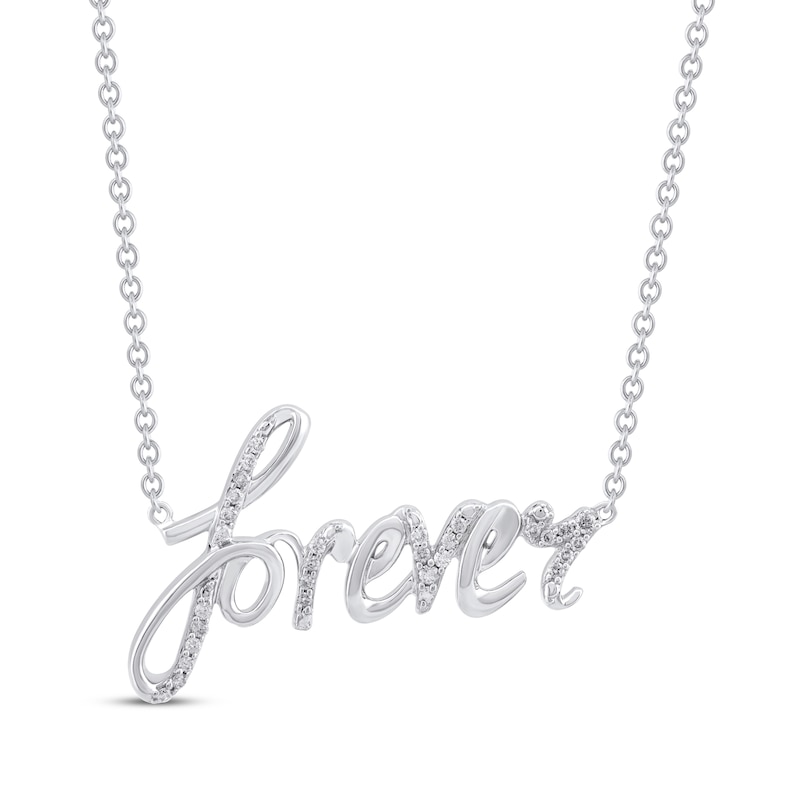 Main Image 1 of Diamond &quot;Forever&quot; Script Necklace 1/6 ct tw Sterling Silver 18&quot;