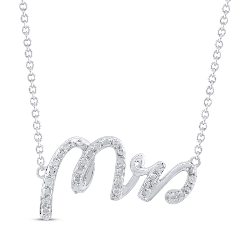 Diamond "Mrs." Script Necklace 1/10 ct tw 10K White Gold 18"