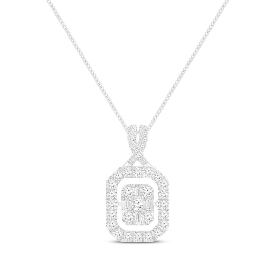 Unstoppable Love Baguette & Round-Cut Multi-Diamond Octagon Necklace 1 ct tw 10K White Gold 19"