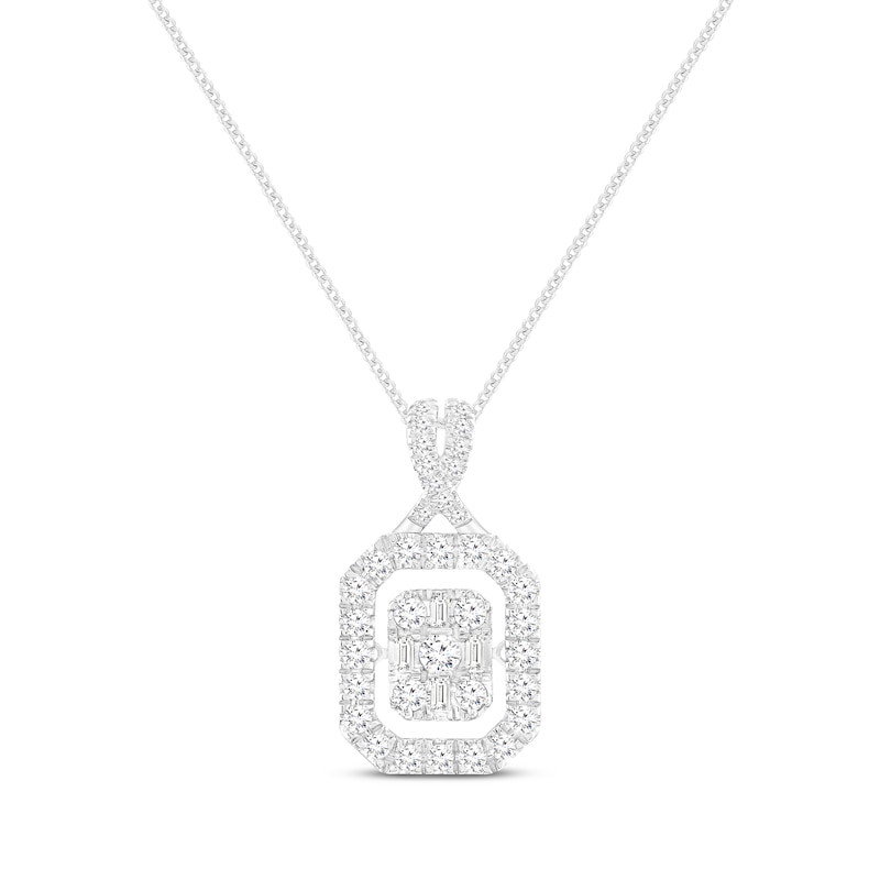 Main Image 1 of Unstoppable Love Baguette & Round-Cut Multi-Diamond Octagon Necklace 1 ct tw 10K White Gold 19"