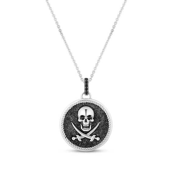 Disney Treasures Men's Pirates of the Caribbean Black Diamond Skull & Cutlass Necklace 1/20 ct tw Sterling Silver 20”