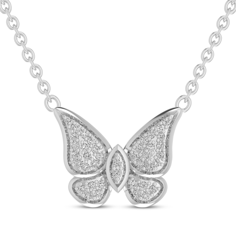 Diamond Butterfly Necklace 1/10 ct tw Sterling Silver 18”