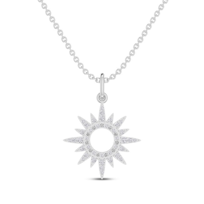 Diamond Accent Cutout Sun Necklace Sterling Silver 18”