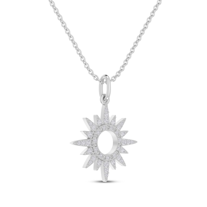 Diamond Accent Cutout Sun Necklace Sterling Silver 18”