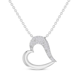 Diamond Accent Tilted Heart Necklace Sterling Silver 18”