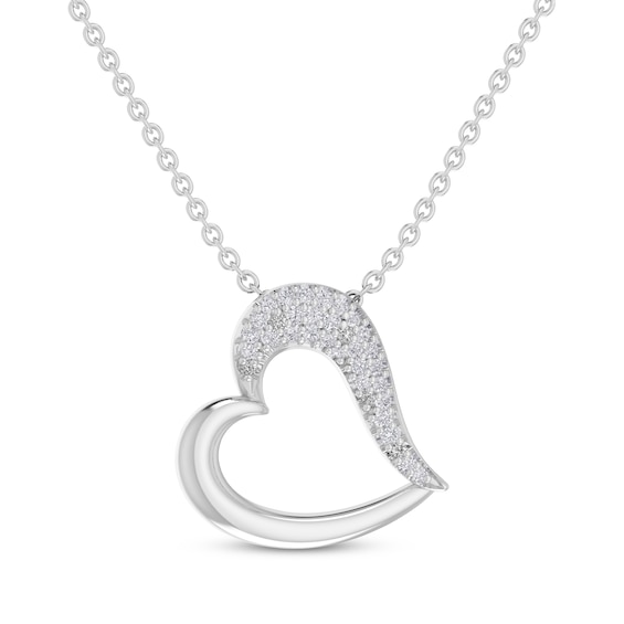 Diamond Accent Tilted Heart Necklace Sterling Silver 18”