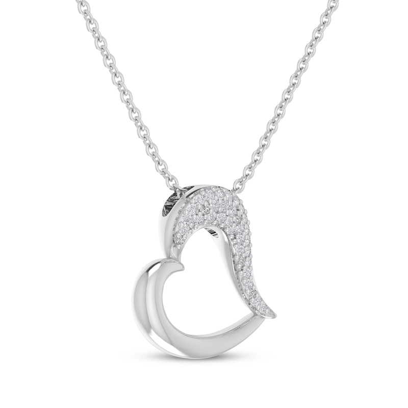 Diamond Accent Tilted Heart Necklace Sterling Silver 18”