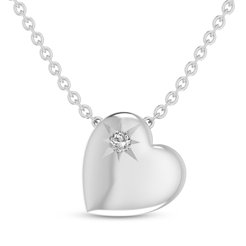 Main Image 1 of Diamond Tilted Heart Necklace 1/20 ct tw Sterling Silver 18”