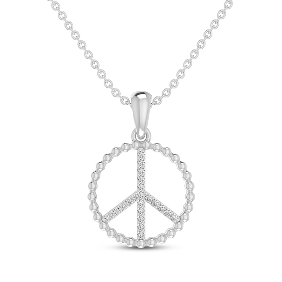 Diamond Peace Symbol Necklace 1/10 ct tw Sterling Silver 18”