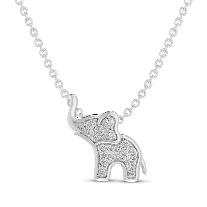 Diamond Elephant Necklace 1/10 ct tw Sterling Silver 18”