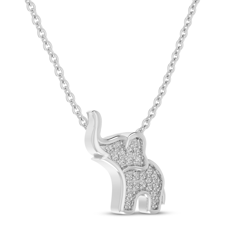 Diamond Elephant Necklace 1/10 ct tw Sterling Silver 18”