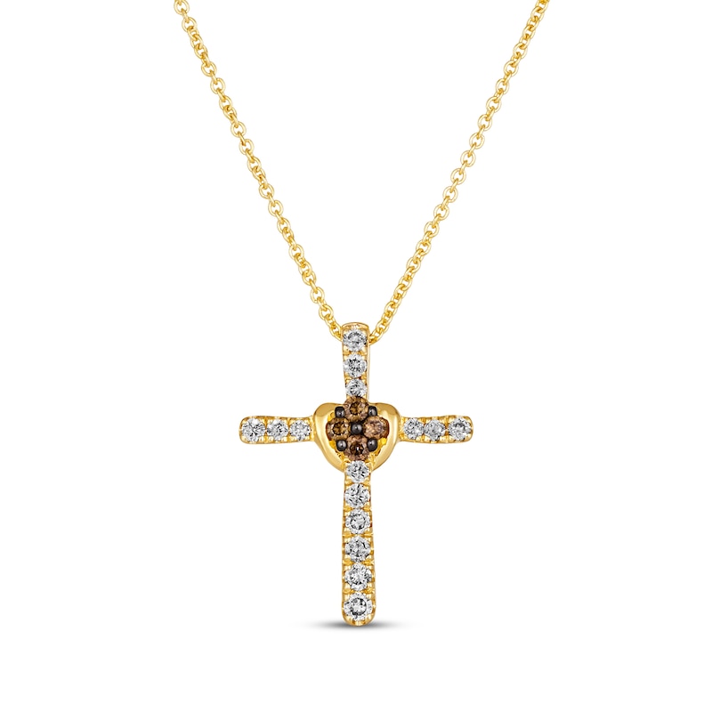 Main Image 1 of Le Vian Chocolate Diamond Cross Necklace 1/4 ct tw 14K Honey Gold 19”