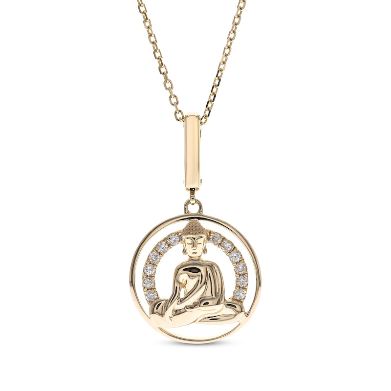 Main Image 1 of Diamond Buddha Circle Necklace 1/10 ct tw 10K Yellow Gold 18”