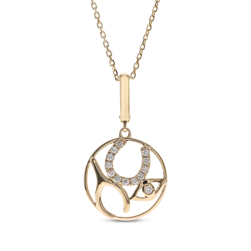 Main Image 1 of Diamond Lucky Symbols Circle Necklace 1/10 ct tw 10K Yellow Gold 18”