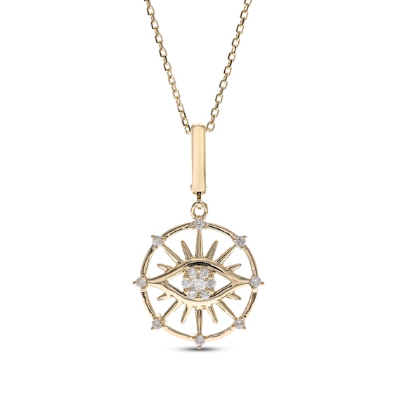 Diamond Evil Eye Circle Necklace 1/6 ct tw 10K Yellow Gold 18”