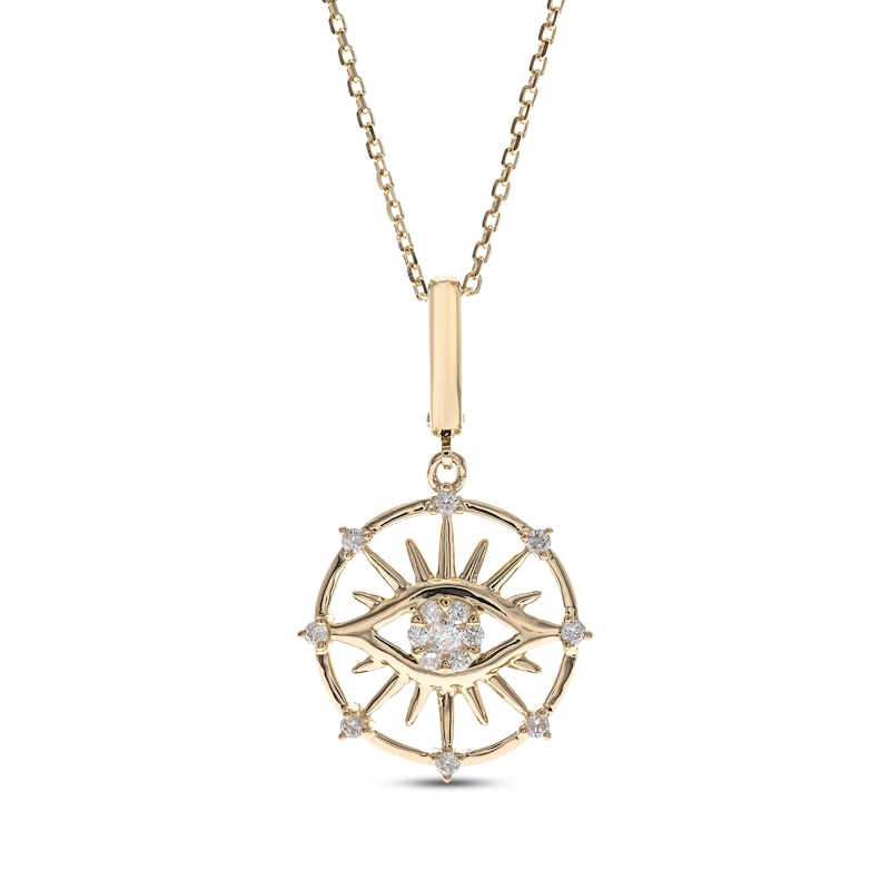 Main Image 1 of Diamond Evil Eye Circle Necklace 1/6 ct tw 10K Yellow Gold 18”